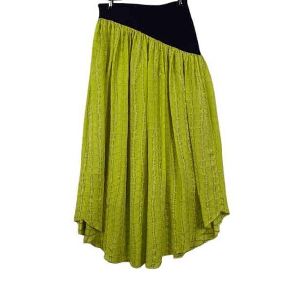 Tory Burch Colorblock Chiffon Skirt Lime with Silver Metallic Detail Size 4 - Picture 6 of 14